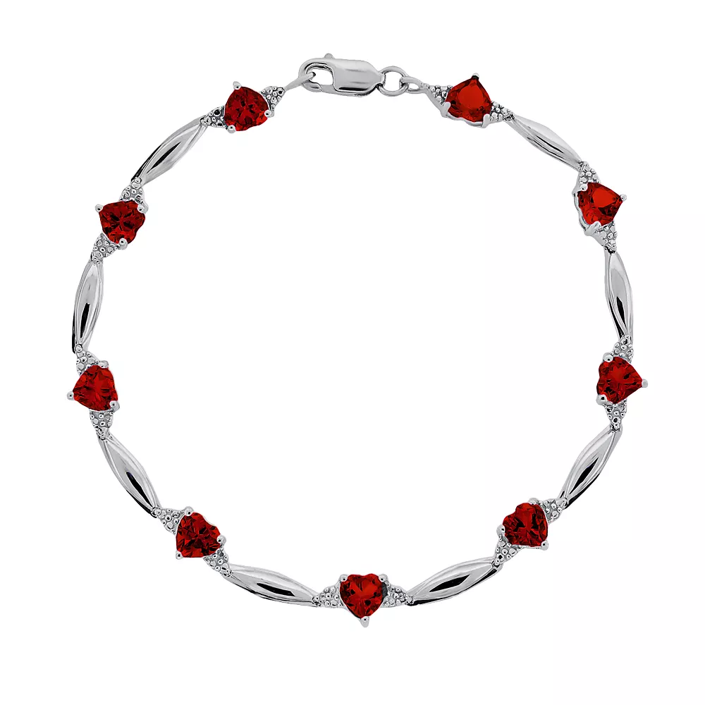 Gemminded Sterling Silver Garnet And Diamond Accent Heart Bracelet 3 Gemminded Sterling Silver Garnet And Diamond Accent Heart Bracelet
