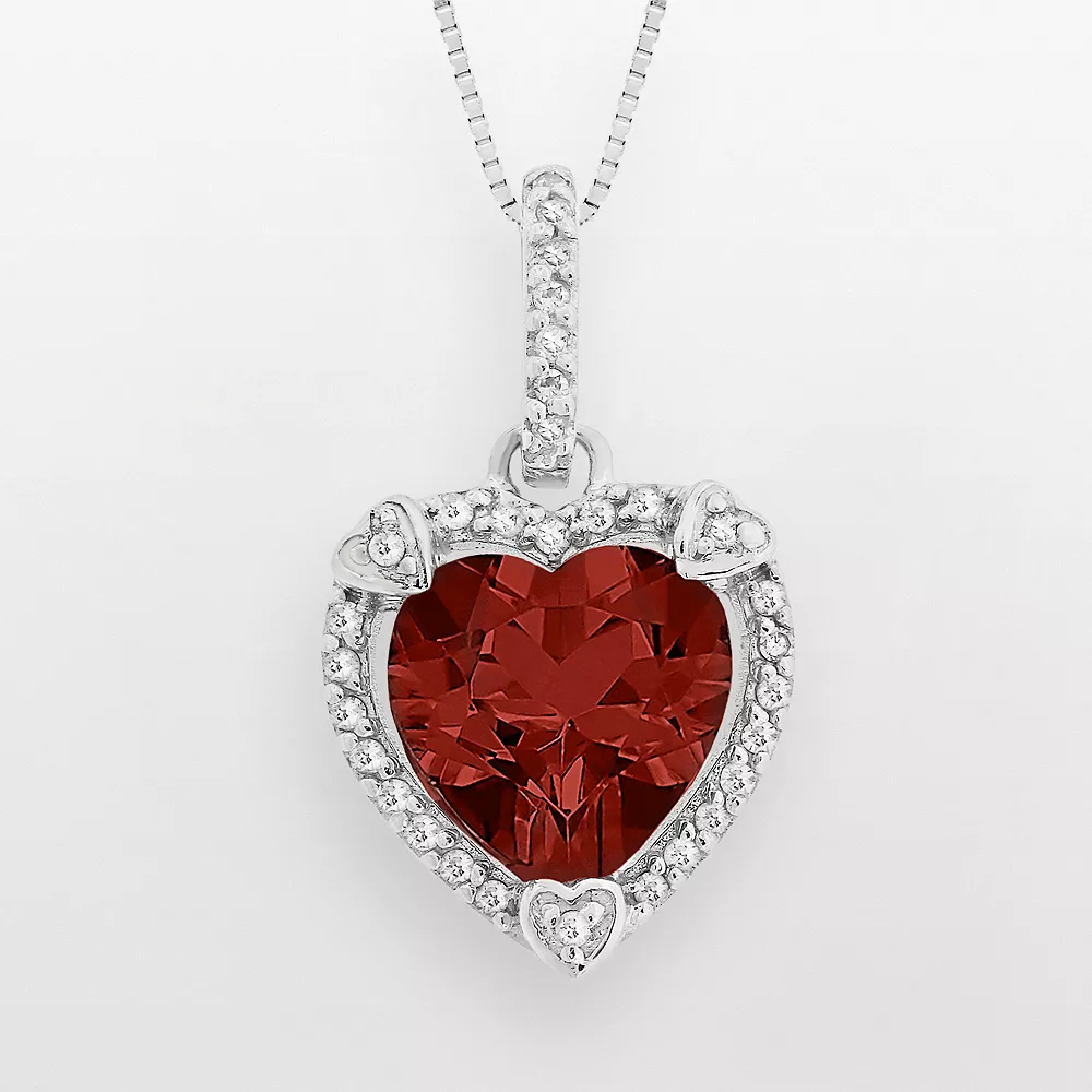 Gemminded Sterling Silver Garnet And Diamond Accent Heart Frame Pendant 3 Gemminded Sterling Silver Garnet And Diamond Accent Heart Frame Pendant