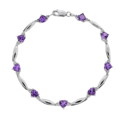 Gemminded Sterling Silver Amethyst And Diamond Accent Heart Bracelet