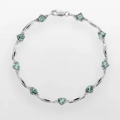 Gemminded Sterling Silver Lab-Created Aquamarine And Diamond Accent Heart Bracelet