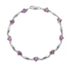 Gemminded Sterling Silver Lab-Created Pink Sapphire And Diamond Accent Heart Bracelet -Gemminded Jewelry 1194899