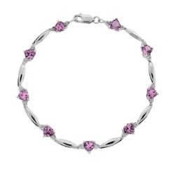Gemminded Sterling Silver Lab-Created Pink Sapphire And Diamond Accent Heart Bracelet