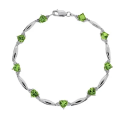 Gemminded Sterling Silver Peridot And Diamond Accent Heart Bracelet