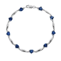Gemminded Sterling Silver Lab-Created Sapphire And Diamond Accent Heart Bracelet