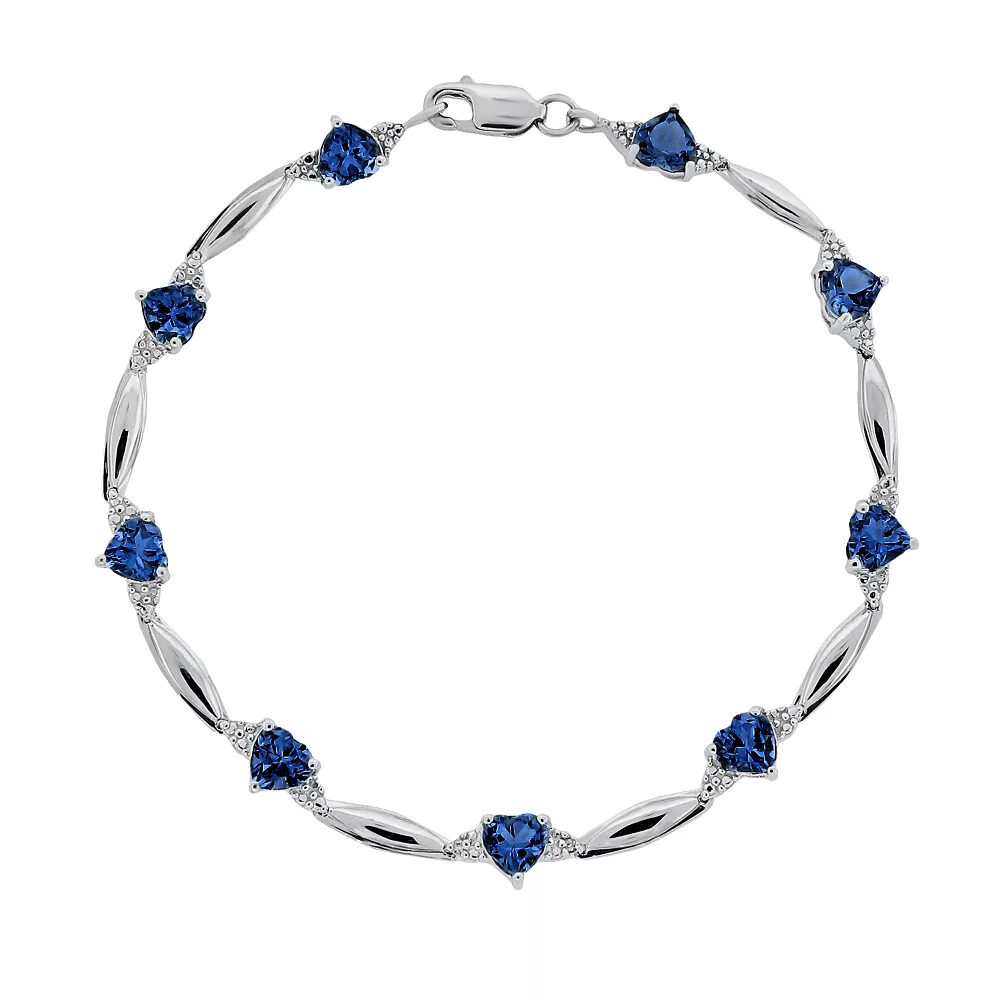 Gemminded Sterling Silver Lab-Created Sapphire And Diamond Accent Heart Bracelet 3 Gemminded Sterling Silver Lab-Created Sapphire And Diamond Accent Heart Bracelet