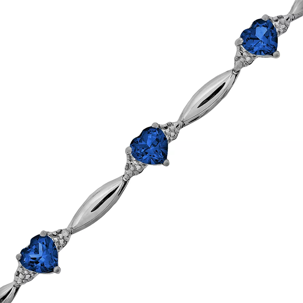 Gemminded Sterling Silver Lab-Created Sapphire And Diamond Accent Heart Bracelet 4 Gemminded Sterling Silver Lab-Created Sapphire And Diamond Accent Heart Bracelet - Image 2