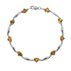 Gemminded Sterling Silver Citrine And Diamond Accent Heart Bracelet