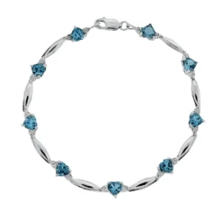 Gemminded Sterling Silver Blue Topaz And Diamond Accent Heart Bracelet