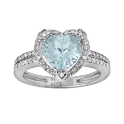 Gemminded Sterling Silver Lab-Created Aquamarine And Diamond Accent Heart Frame Ring