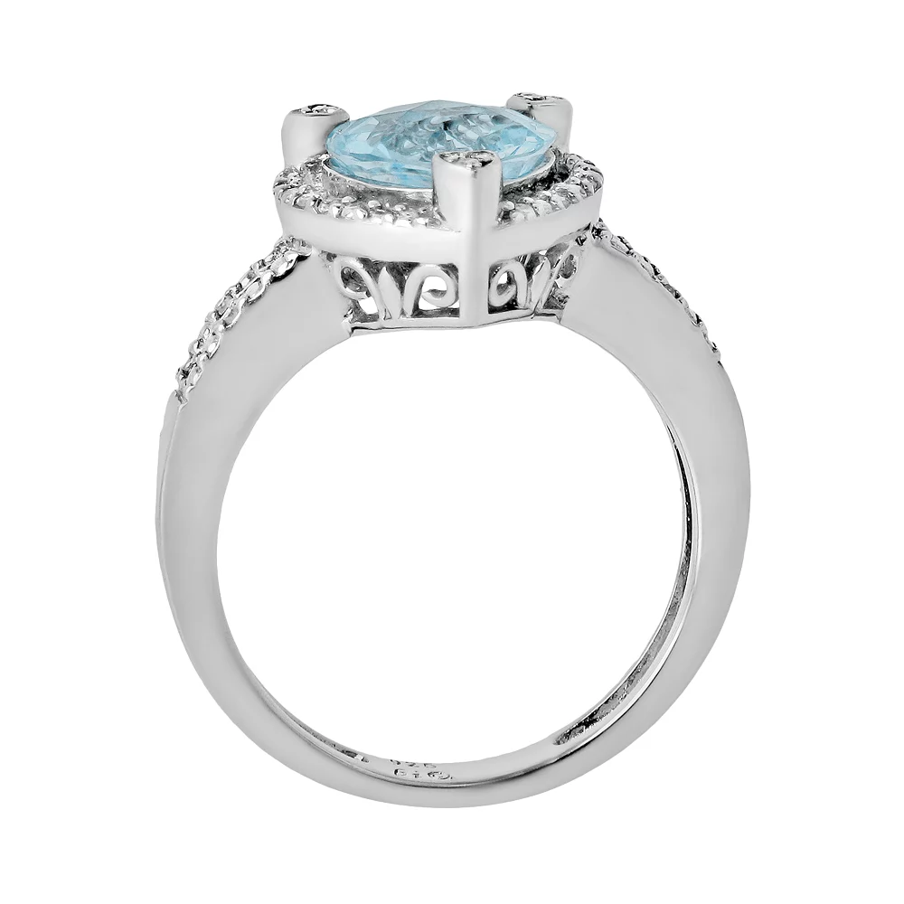 Gemminded Sterling Silver Lab-Created Aquamarine And Diamond Accent Heart Frame Ring 4 Gemminded Sterling Silver Lab-Created Aquamarine And Diamond Accent Heart Frame Ring - Image 2