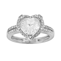 Gemminded Sterling Silver White Topaz And Diamond Accent Heart Frame Ring