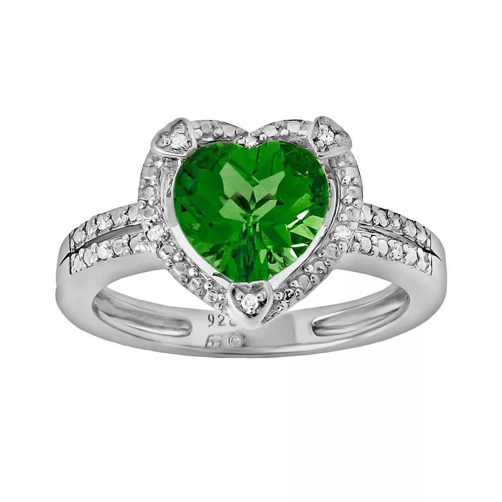 Gemminded Sterling Silver Lab-Created Emerald And Diamond Accent Heart Frame Ring 3 Gemminded Sterling Silver Lab-Created Emerald And Diamond Accent Heart Frame Ring