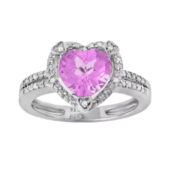 Gemminded Sterling Silver Lab-Created Pink Sapphire And Diamond Accent Heart Frame Ring