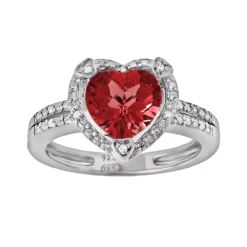 Gemminded Sterling Silver Lab-Created Ruby And Diamond Accent Heart Frame Ring
