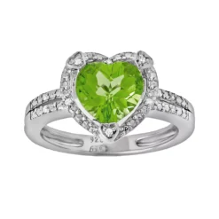 Gemminded Sterling Silver Peridot And Diamond Accent Heart Frame Ring