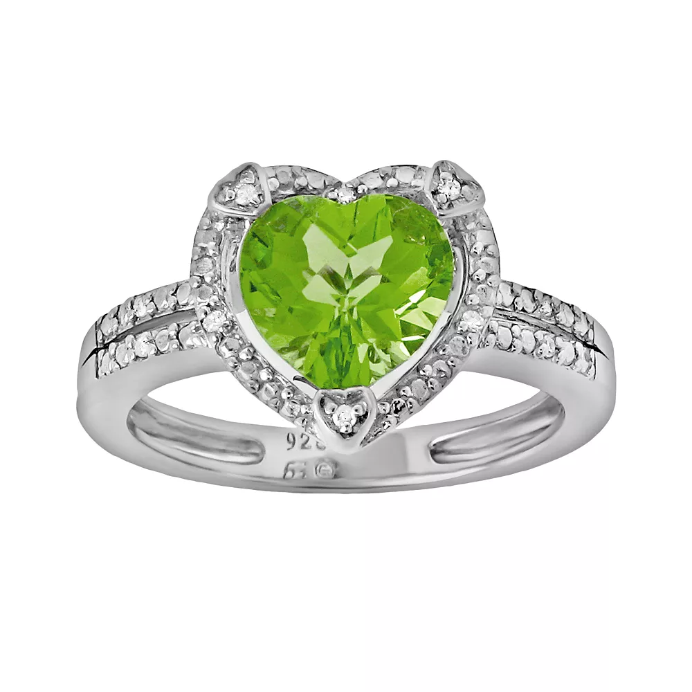Gemminded Sterling Silver Peridot And Diamond Accent Heart Frame Ring 3 Gemminded Sterling Silver Peridot And Diamond Accent Heart Frame Ring