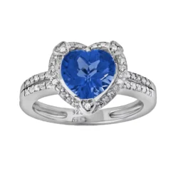 Gemminded Sterling Silver Lab-Created Sapphire And Diamond Accent Heart Frame Ring