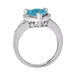 Gemminded Sterling Silver Blue Topaz And Diamond Accent Heart Frame Ring -Gemminded Jewelry 1194934 ALT