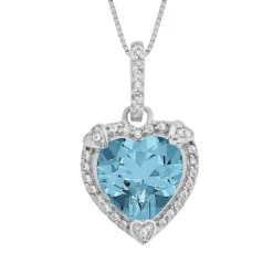 Gemminded Sterling Silver Blue Topaz And Diamond Accent Heart Frame Pendant