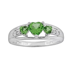 Gemminded Sterling Silver Peridot And Diamond Accent Heart 3-Stone Ring