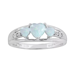 Gemminded Sterling Silver Lab-Created Opal And Diamond Accent Heart 3-Stone Ring