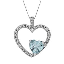 Gemminded Sterling Silver Lab-Created Aquamarine And Diamond Accent Heart Pendant