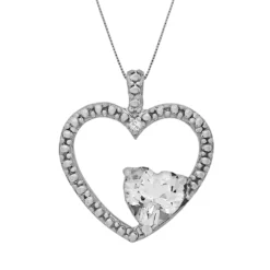 Gemminded Sterling Silver White Topaz And Diamond Accent Heart Pendant