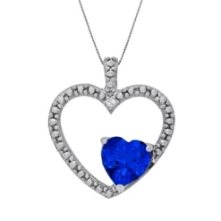 Gemminded Sterling Silver Lab-Created Sapphire And Diamond Accent Heart Pendant