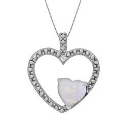 Gemminded Sterling Silver Lab-Created Opal And Diamond Accent Heart Pendant