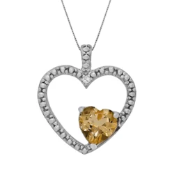 Gemminded Sterling Silver Citrine And Diamond Accent Heart Pendant