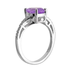 Gemminded Sterling Silver Amethyst And Diamond Accent Oval Ring -Gemminded Jewelry 1259023 ALT