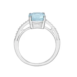 Gemminded Sterling Silver Lab-Created Aquamarine And Diamond Accent Oval Ring -Gemminded Jewelry 1259025 ALT2