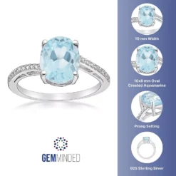 Gemminded Sterling Silver Lab-Created Aquamarine And Diamond Accent Oval Ring -Gemminded Jewelry 1259025 ALT5