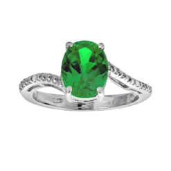 Gemminded Sterling Silver Lab-Created Emerald And Diamond Accent Oval Ring