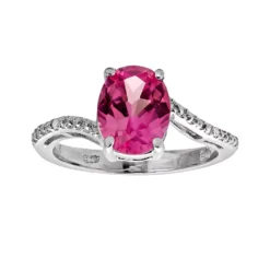 Gemminded Sterling Silver Lab-Created Pink Sapphire And Diamond Accent Oval Ring