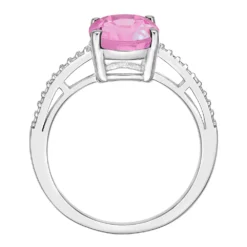 Gemminded Sterling Silver Lab-Created Pink Sapphire And Diamond Accent Oval Ring -Gemminded Jewelry 1259050 ALT2