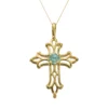 Gemminded 10k Gold Blue Topaz Filigree Cross Pendant -Gemminded Jewelry 1261719
