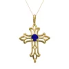 Gemminded 10k Gold Lab-Created Sapphire Filigree Cross Pendant