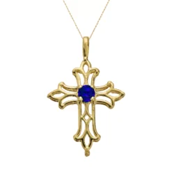 Gemminded 10k Gold Lab-Created Sapphire Filigree Cross Pendant
