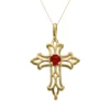 Gemminded 10k Gold Lab-Created Ruby Filigree Cross Pendant -Gemminded Jewelry 1261725