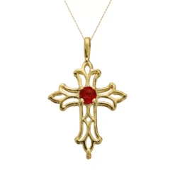 Gemminded 10k Gold Lab-Created Ruby Filigree Cross Pendant