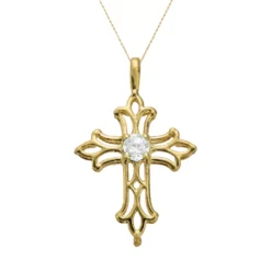 Gemminded 10k Gold White Topaz Filigree Cross Pendant