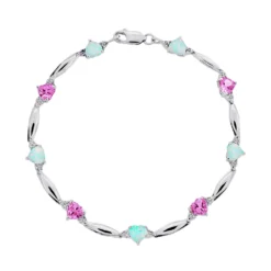 Gemminded Sterling Silver Lab-Created Pink Sapphire, Lab-Created Opal And Diamond Accent Heart Bracelet