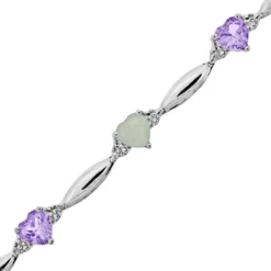 Gemminded Sterling Silver Amethyst, Lab-Created Opal And Diamond Accent Heart Bracelet -Gemminded Jewelry 1438960 ALT
