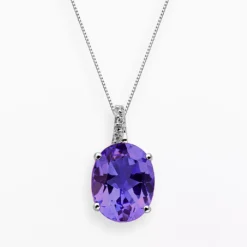 Gemminded Sterling Silver Amethyst And Diamond Accent Oval Pendant