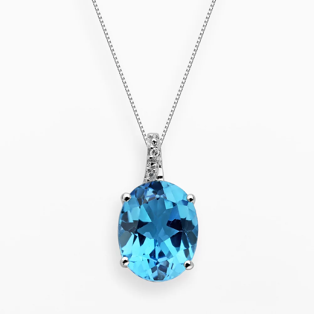 Gemminded Sterling Silver Blue Topaz And Diamond Accent Oval Pendant 3 Gemminded Sterling Silver Blue Topaz And Diamond Accent Oval Pendant