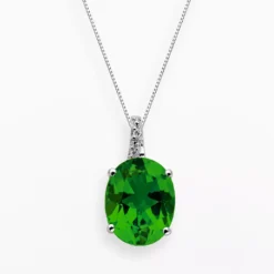 Gemminded Sterling Silver Lab-Created Emerald And Diamond Accent Oval Pendant