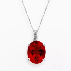 Gemminded Sterling Silver Lab-Created Ruby And Diamond Accent Oval Pendant