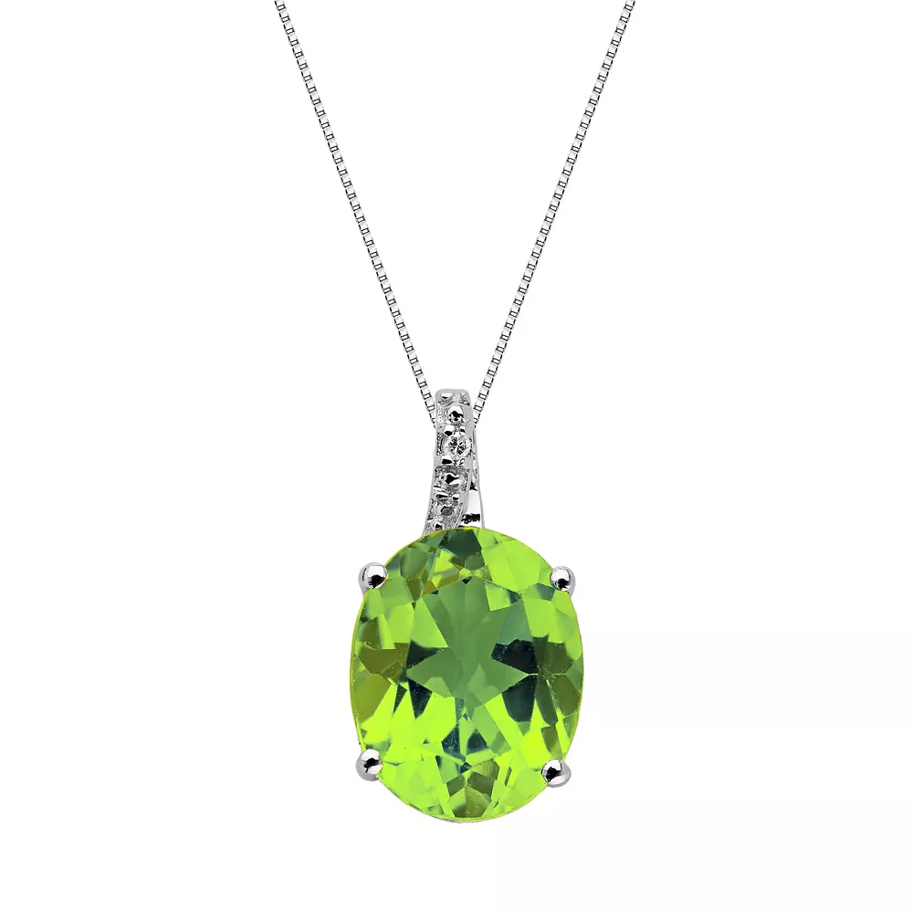 Gemminded Sterling Silver Peridot And Diamond Accent Oval Pendant 3 Gemminded Sterling Silver Peridot And Diamond Accent Oval Pendant
