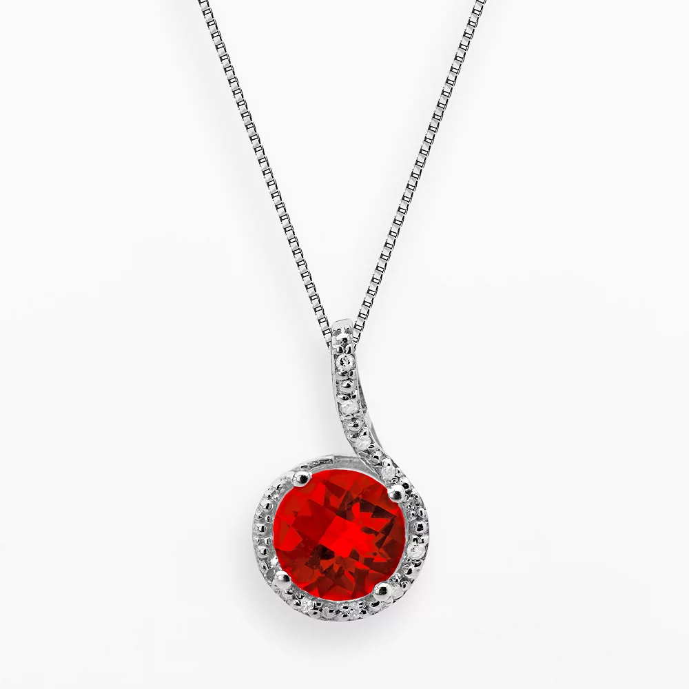 Gemminded Sterling Silver Lab-Created Ruby And Diamond Accent Pendant 3 Gemminded Sterling Silver Lab-Created Ruby And Diamond Accent Pendant
